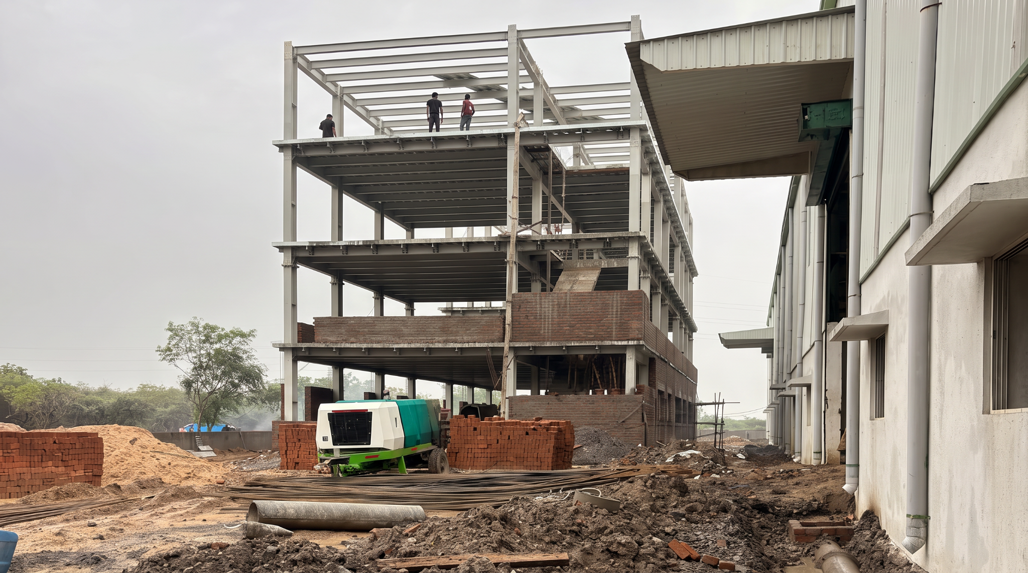 Greenway workplace block under construction beside the factory shed