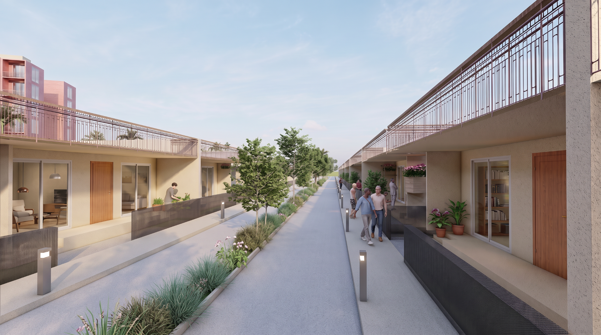 Low-rise residential street at Horale Housing