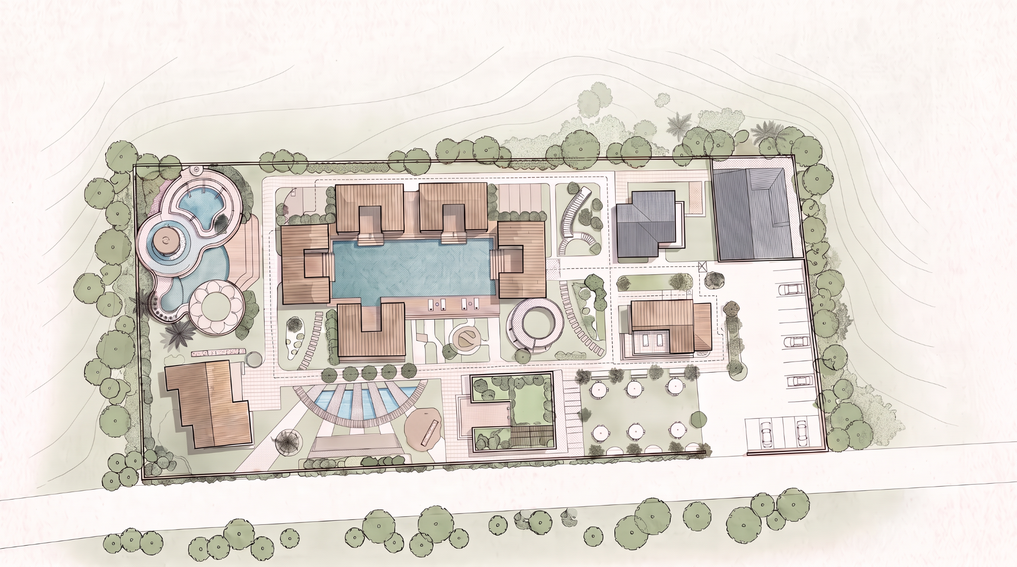 Illustrated master plan of Morbhe Resort