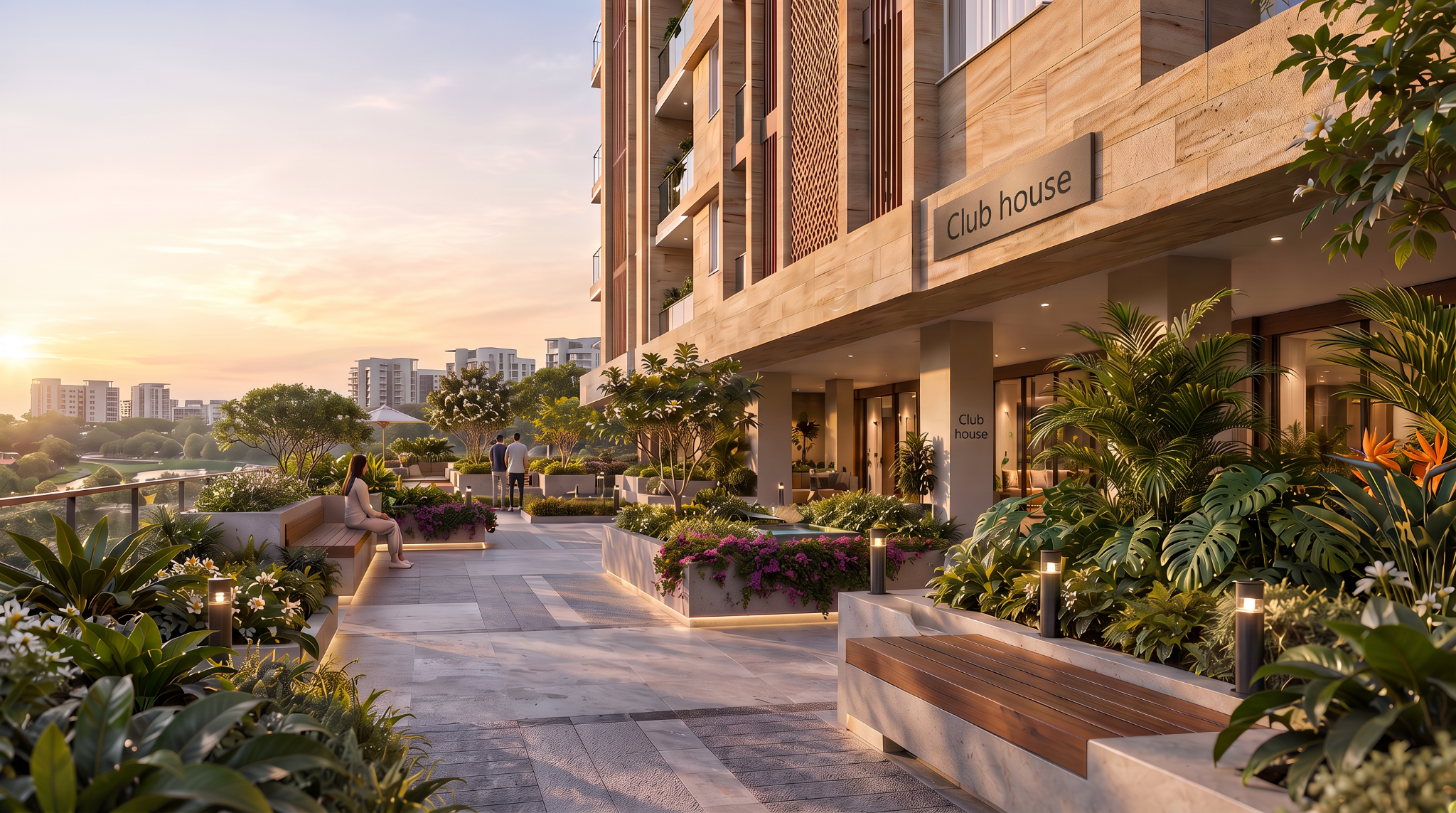 Landscaped podium level at Pushpak Galaxy