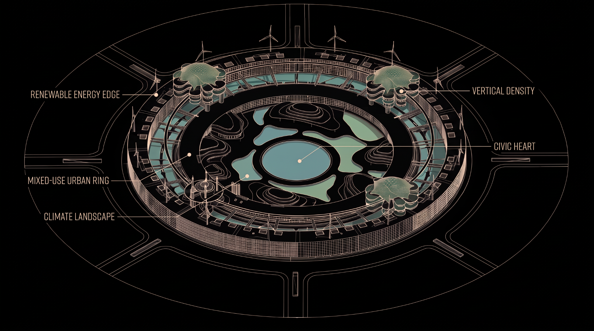 Axonometric district framework for Wadh Al-Naqqa